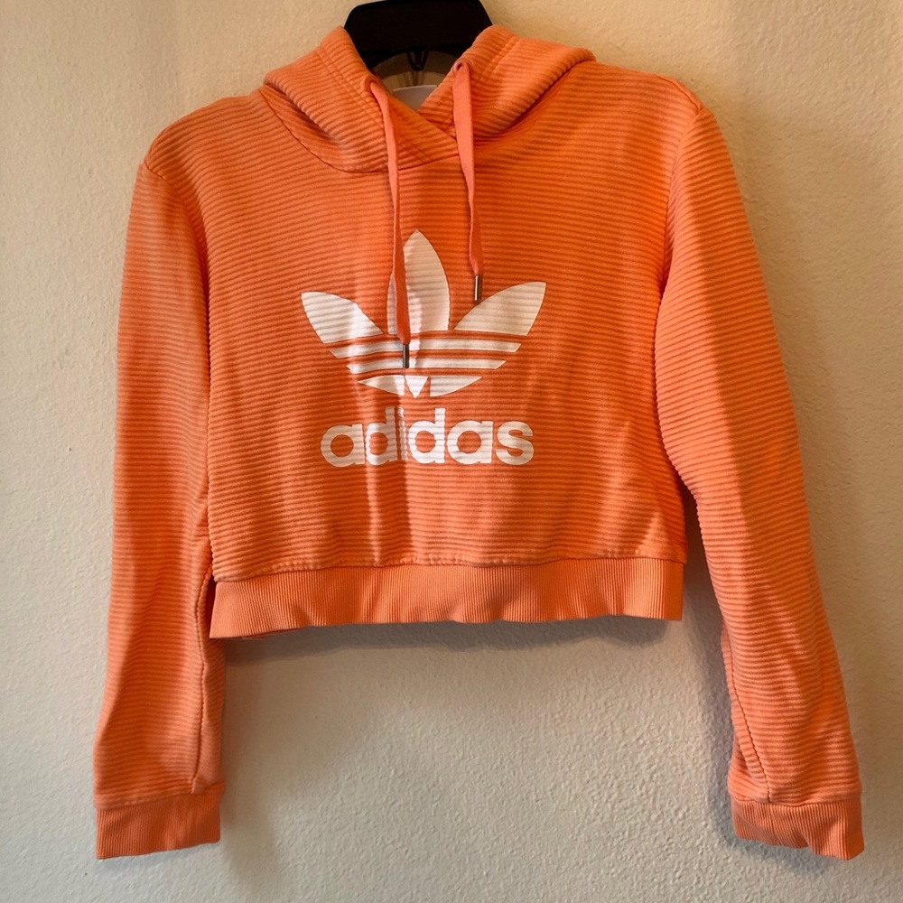 Adidas, peach, crop top, corded hoodie